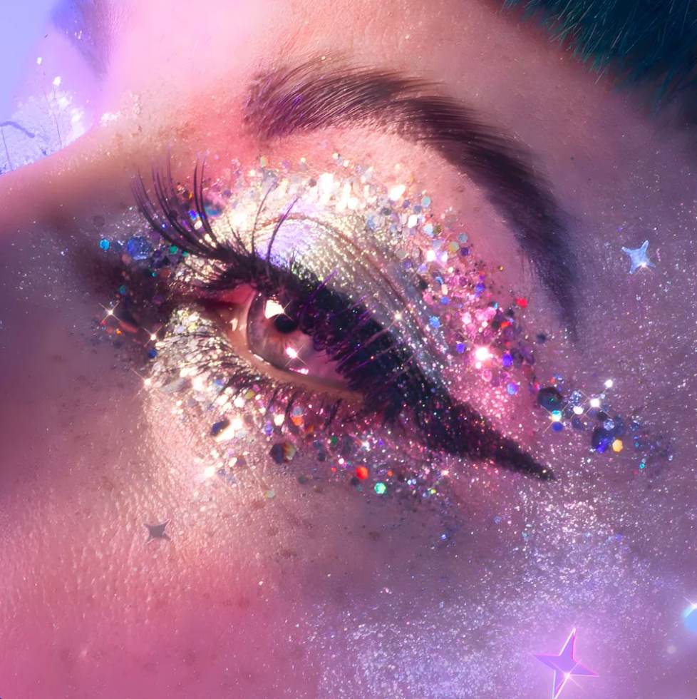 Maquillage pailleté artistique réalisé avec les produits Sisi La Paillette